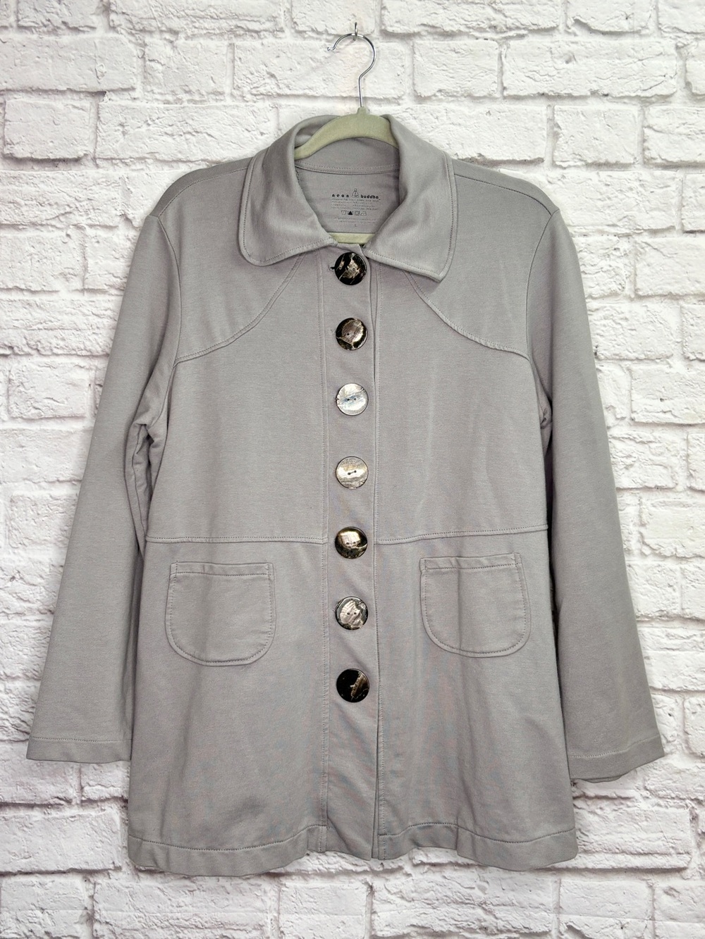 Neon Buddha Womens Knit Jacket Size L Button Down Collared Long Sleeve Pockets